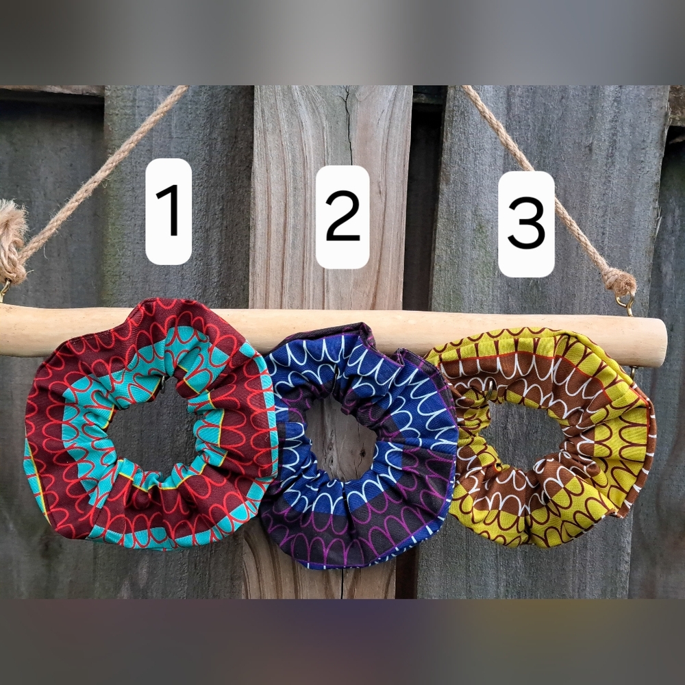 ONE Scrunchie Hair Tie Cotton Multicolor Black Yellow Brown Green Prints